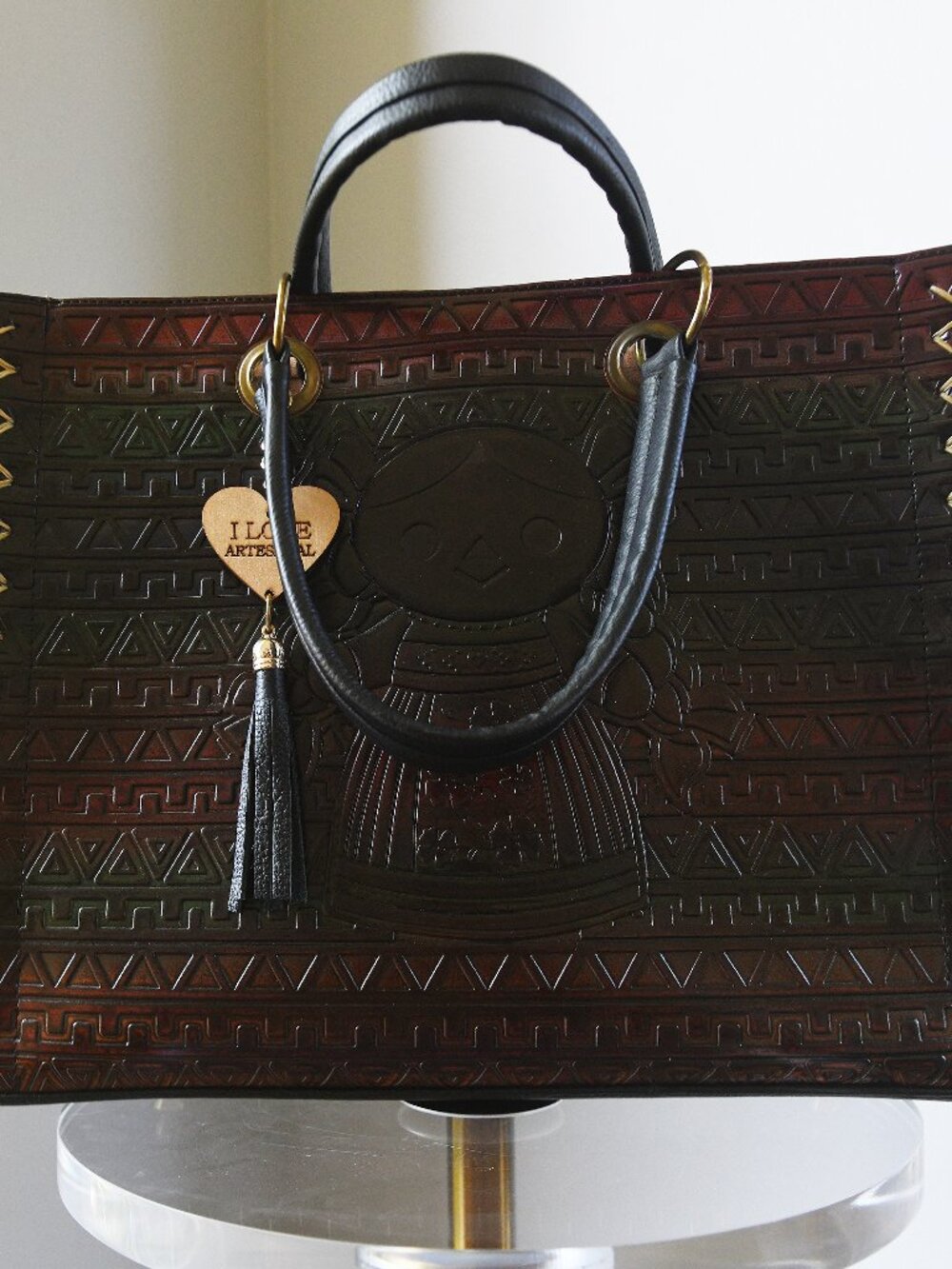 Mexican "I Love Artesanal" Embossed Leather Purse / Bag
